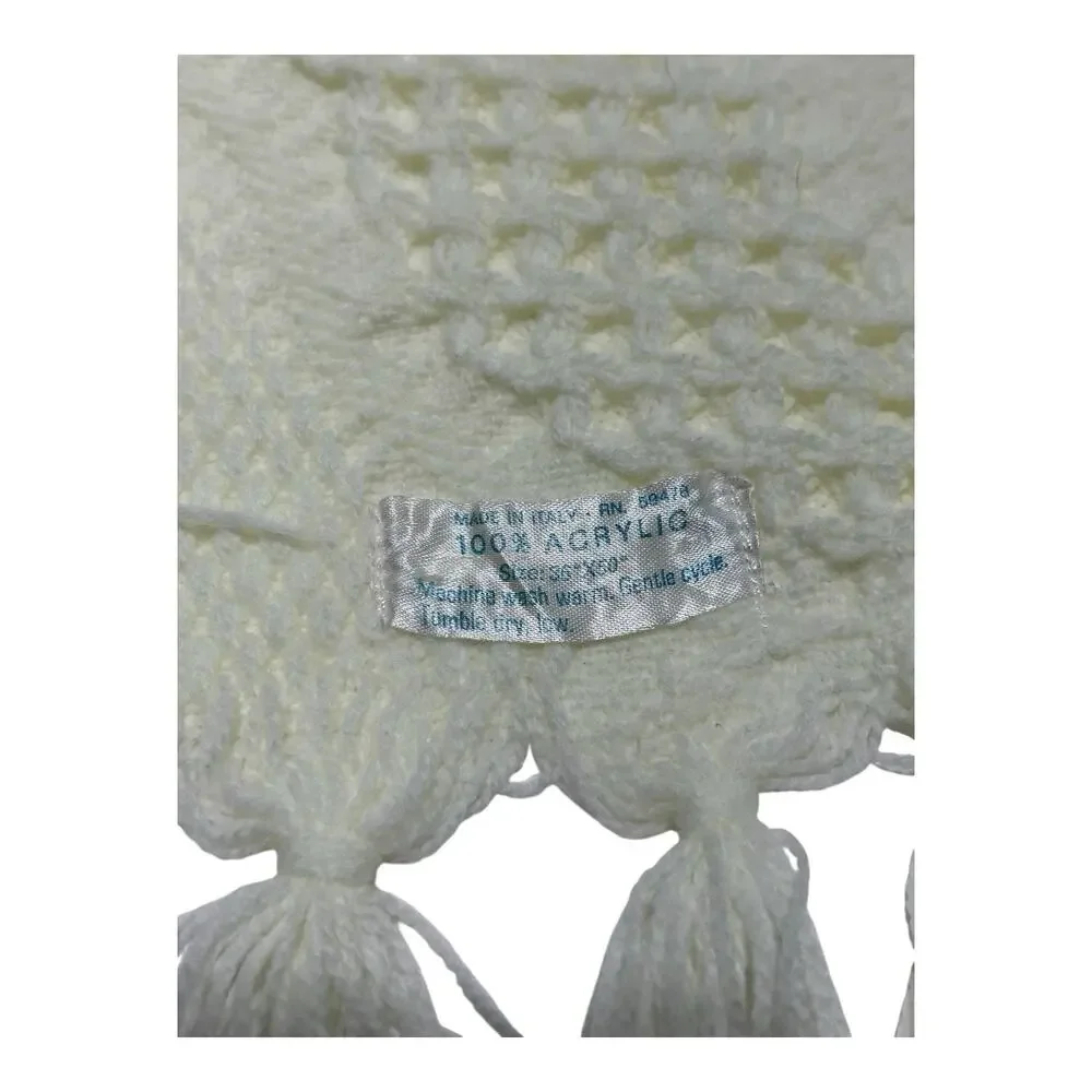 Vintage Acrylic Made In Italy Yellow Woven Baby Blanket With Tassels